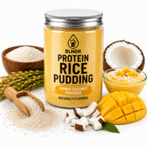 Protein rice pudding with mango coconut